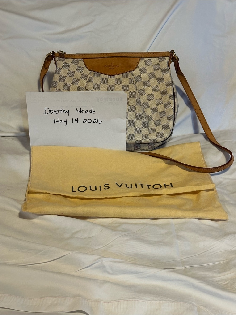 Louis Vuitton Damier Azur Crossbody in White and Tan Leather Trim